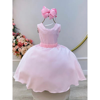 Vestido Infantil Rosa Luxo Batizado Casamento Festa Damas
