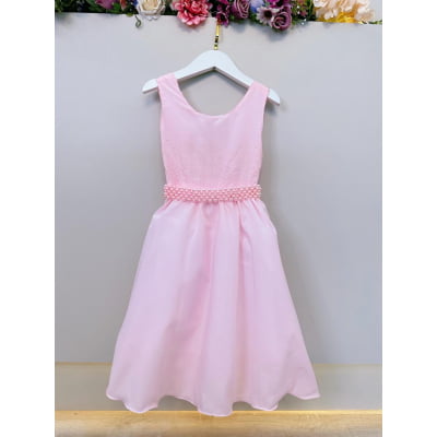 Vestido Infantil Rosa Luxo Batizado Casamento Festa Damas