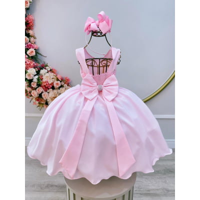 Vestido Infantil Rosa Luxo Batizado Casamento Festa Damas