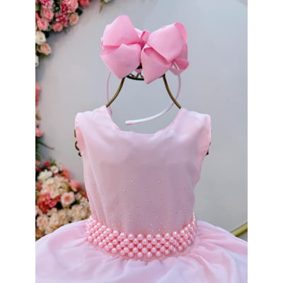 Vestido Infantil Rosa Luxo Batizado Casamento Festa Damas