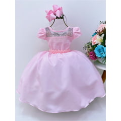 Vestido Infantil Rosa Peito Strass Casamento Pérolas Luxo