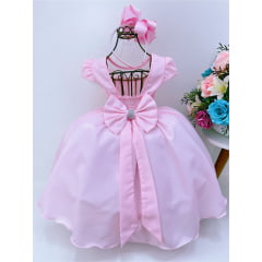 Vestido Infantil Rosa Busto C/ Strass Casamento Pérolas Luxo