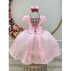 Vestido Infantil Rosa Busto C/ Strass Casamento Pérolas Luxo