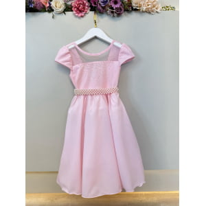 Vestido Infantil Rosa Busto C/ Strass Casamento Pérolas Luxo