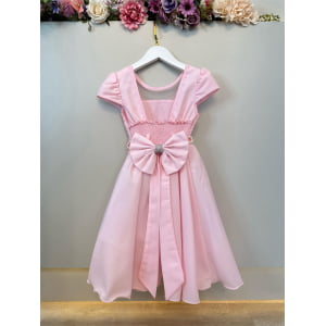 Vestido Infantil Rosa Busto C/ Strass Casamento Pérolas Luxo