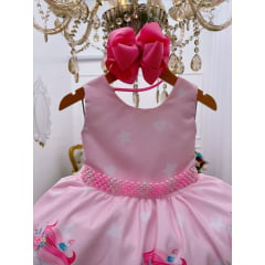 Vestido Infantil Rosa Unicórnio Festas de Aniversário Luxo