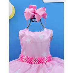 Vestido Infantil Rosa Unicórnio Festas de Aniversário Luxo
