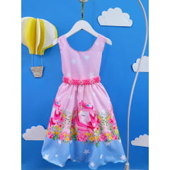 Vestido Infantil Rosa Unicórnio Festas de Aniversário Luxo