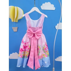 Vestido Infantil Rosa Unicórnio Festas de Aniversário Luxo