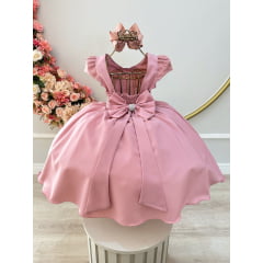 Vestido Infantil Rose Busto C/ Renda Festas Daminhas Luxo