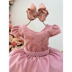 Vestido Infantil Rose Busto C/ Renda Festas Daminhas Luxo