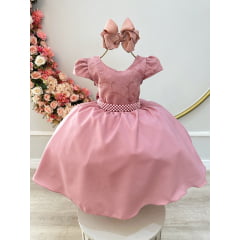 Vestido Infantil Rose Busto C/ Renda Festas Daminhas Luxo