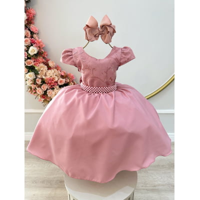 Vestido Infantil Rose Busto C/ Renda Festas Daminhas Luxo
