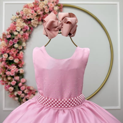 Vestido Infantil Rose Busto Com Strass Daminhas