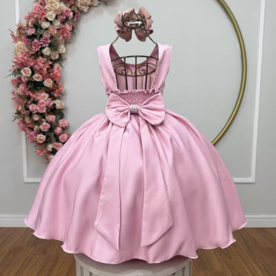 Vestido Infantil Rose Busto Com Strass Daminhas