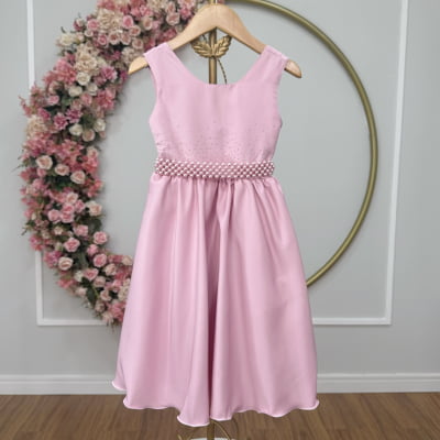 Vestido Infantil Rose Busto Com Strass Daminhas