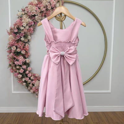 Vestido Infantil Rose Busto Com Strass Daminhas