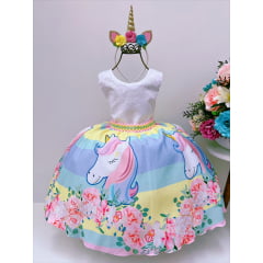 Vestido Infantil Unicórnio Festas de Aniversário Luxo