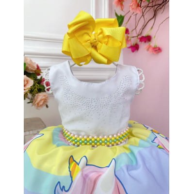 Vestido Infantil Unicórnio Festas de Aniversário Luxo