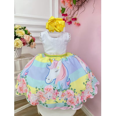 Vestido Infantil Unicórnio Festas de Aniversário Luxo