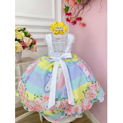 Vestido Infantil Unicórnio Festas de Aniversário Luxo