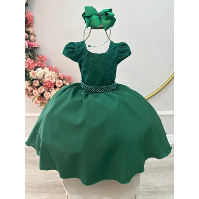 Vestido Infantil Verde Bandeira Busto Com Renda Damas Festas