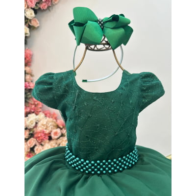 Vestido Infantil Verde Bandeira Busto Com Renda Damas Festas