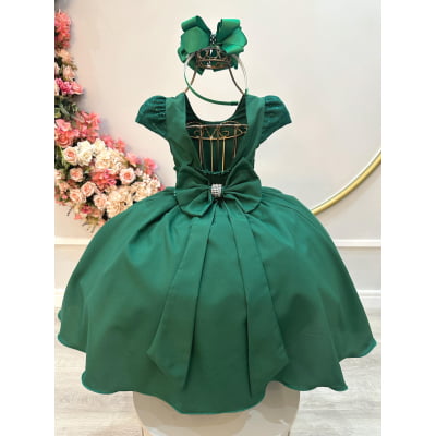 Vestido Infantil Verde Bandeira Busto Com Renda Damas Festas