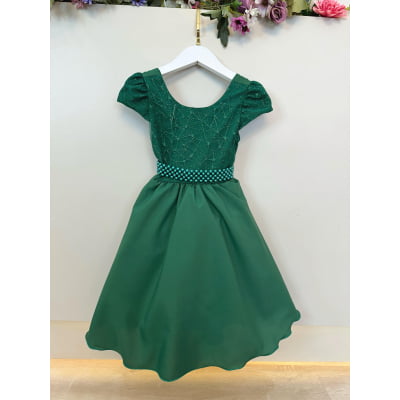 Vestido Infantil Verde Bandeira Busto Com Renda Damas Festas