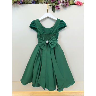 Vestido Infantil Verde Bandeira Busto Com Renda Damas Festas