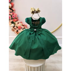 Vestido Infantil Verde Militar Busto Com Renda Damas Festas