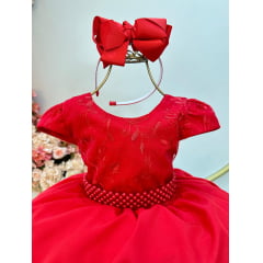 Vestido Infantil Vermelho Busto Com Renda Daminhas Festas