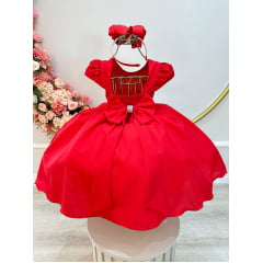 Vestido Infantil Vermelho Busto Com Renda Daminhas Festas