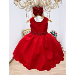 Vestido Infantil Vermelho Strass Luxo Festa Damas