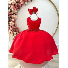 Vestido Infantil Vermelho Strass Luxo Festa Damas