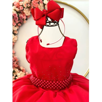 Vestido Infantil Vermelho Strass Luxo Festa Damas