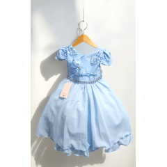 Vestido Infantil Azul Claro C/ Tiara e Renda Casamento Luxo