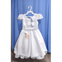 Vestido Infantil Branco Busto C/ Renda e Pérolas Tiara Damas