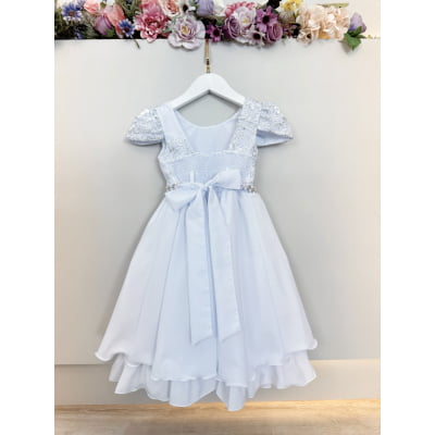 Vestido Infantil Branco Renda Metalizada C/ Tiara Daminhas
