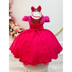 Vestido Infantil Pink C/ Renda e Cinto de Pérolas Tiara