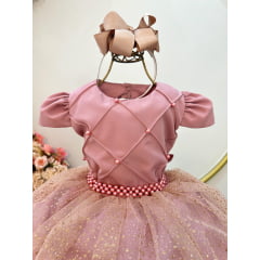 Vestido Infantil Rose Busto Nervura Saia C/ Glitter Festas