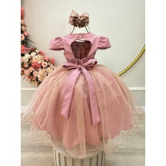 Vestido Infantil Rose Busto Nervura Saia C/ Glitter Festas