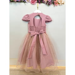 Vestido Infantil Rose Busto Nervura Saia C/ Glitter Festas