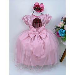Vestido Infantil Rose C/ Renda e Apliques Flores Princesas