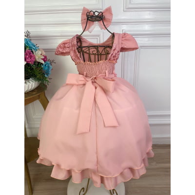 Vestido Infantil Rose Com Renda Cinto Pérolas e Laço