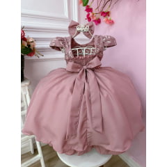 Vestido Infantil Rose Com Renda Laço e Cinto de Pérolas