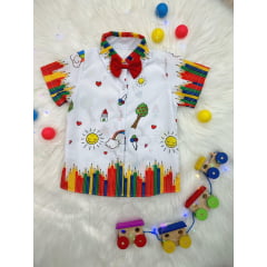 Camisa Infantil Branca Com Botões e Gravatinha Aquarela
