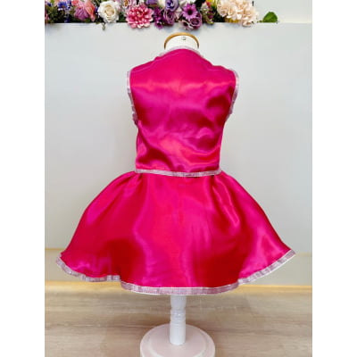 Conjunto Infantil Boiadeira Colete Saia Country Pink Festa