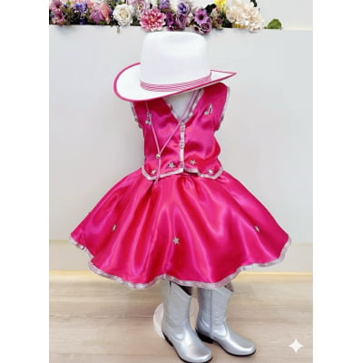 Conjunto Infantil Boiadeira Colete Saia Country Pink Festa