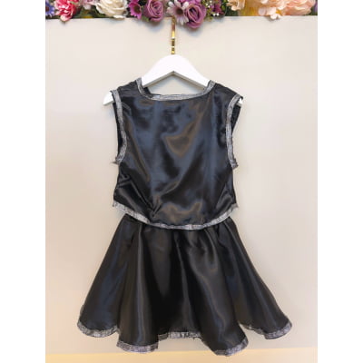 Conjunto Infantil Boiadeira Colete Saia Country Preto Festa